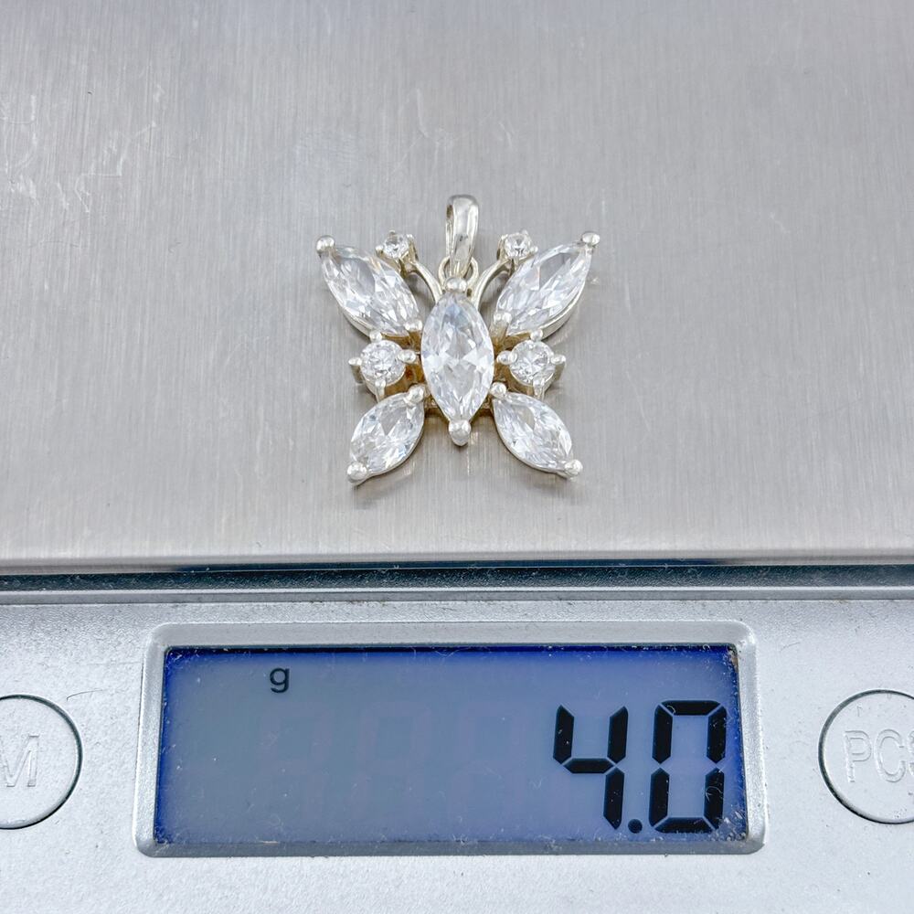 Vintage Lenox Sterling Silver 925 Butterfly Crystal Cluster Pendant - Picture 9 of 9